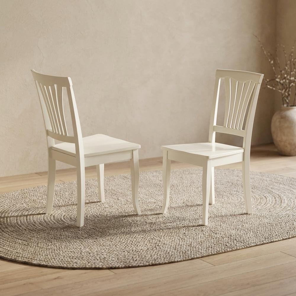 Linen-Upholstered Dining Chair with Wood Legs by Furnifact – Wood, White, Pack of 2