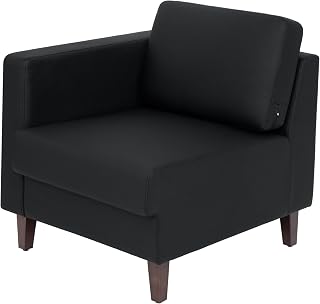 Flash Furniture Hercules LeatherSoft Left Arm Reception Chair, Black | 2 AC Outlets, USB Ports, USB-C Ports, Solid Wood Legs, Adjustable Floor Glides