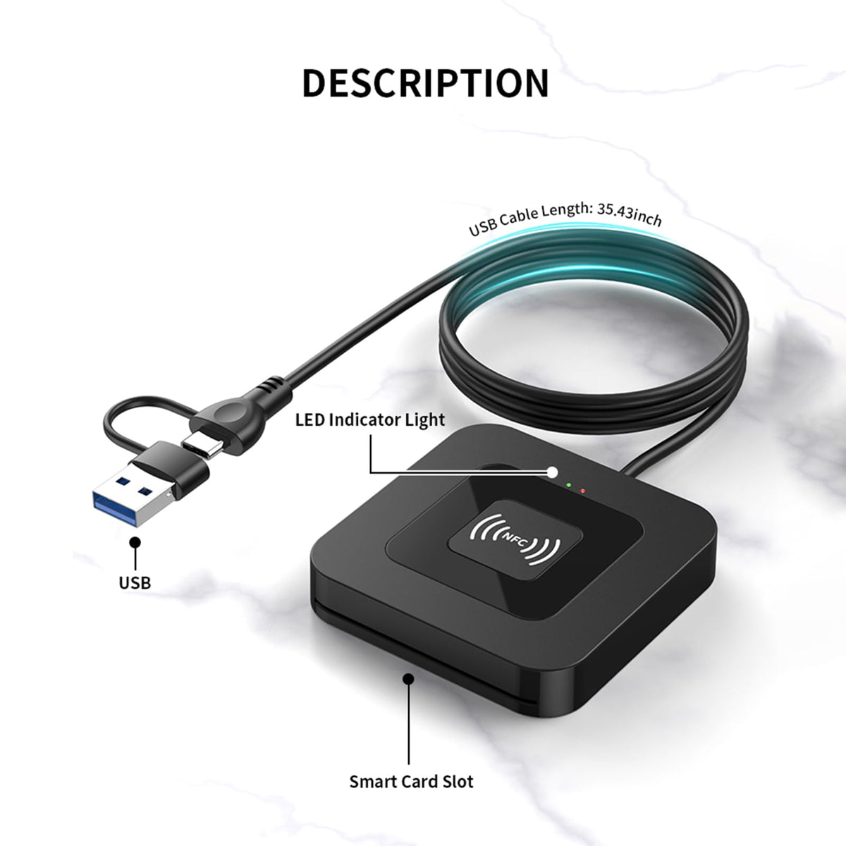 Smart Card Reader Military by Aiyingmei – Black, Model cac nfc