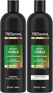 TRESemmé Shampoo and Conditioner, Bouncy Curls with Coconut Infusion – Hydration, Heat Protection & Frizz Control for Curly Hair, 16.5 Oz Ea