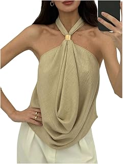 Women's Y2K Draped Halter Top Tie Open Back Fitted Going Out Tops
