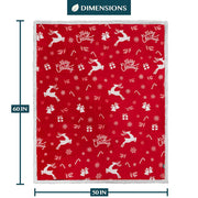 Pavilia Reindeer Throw Blanket, Sherpa Fleece, Red 50x60