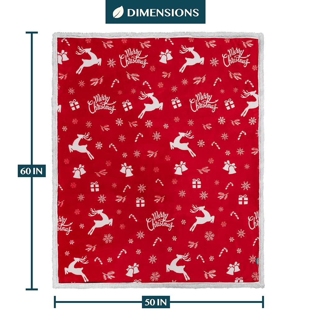 Pavilia Reindeer Throw Blanket, Sherpa Fleece, Red 50x60
