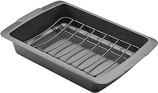 Farberware Bakeware Nonstick Roasting Pan/Roaster with U-Rack, 14.75 Inch x 10.75 Inch - Gray