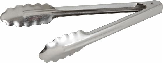 Winco 9" Stainless Steel Utility Tongs, Heavyweight | Dishwasher safe, Coiled spring, Scalloped edges, Restaurant service, Great for Salads and Buffets