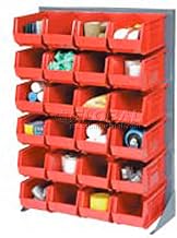 Global Industrial Louvered Bin Rack With (24) Red Stacking Bins, 35"W x 15"D x 50"H