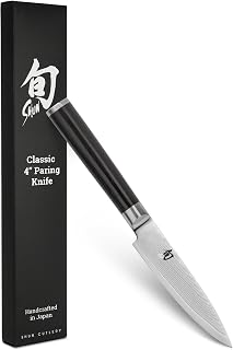 Shun Classic 4" Paring Knife, Handcrafted Japanese Vegetable & Fruit Knife, VG-MAX Core with Damascus Stainless Steel Cladding, Pakkawood Handle, Small Kitchen Tool for Peeling, Coring & Cutting