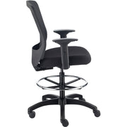 Interion Mesh Back Task Stool with Adjustable Arms by Global Industrial – 20.5"W x 19.5"D x 48.75" to 50.75"H, Textile, Black, Model DR-625F-376BK