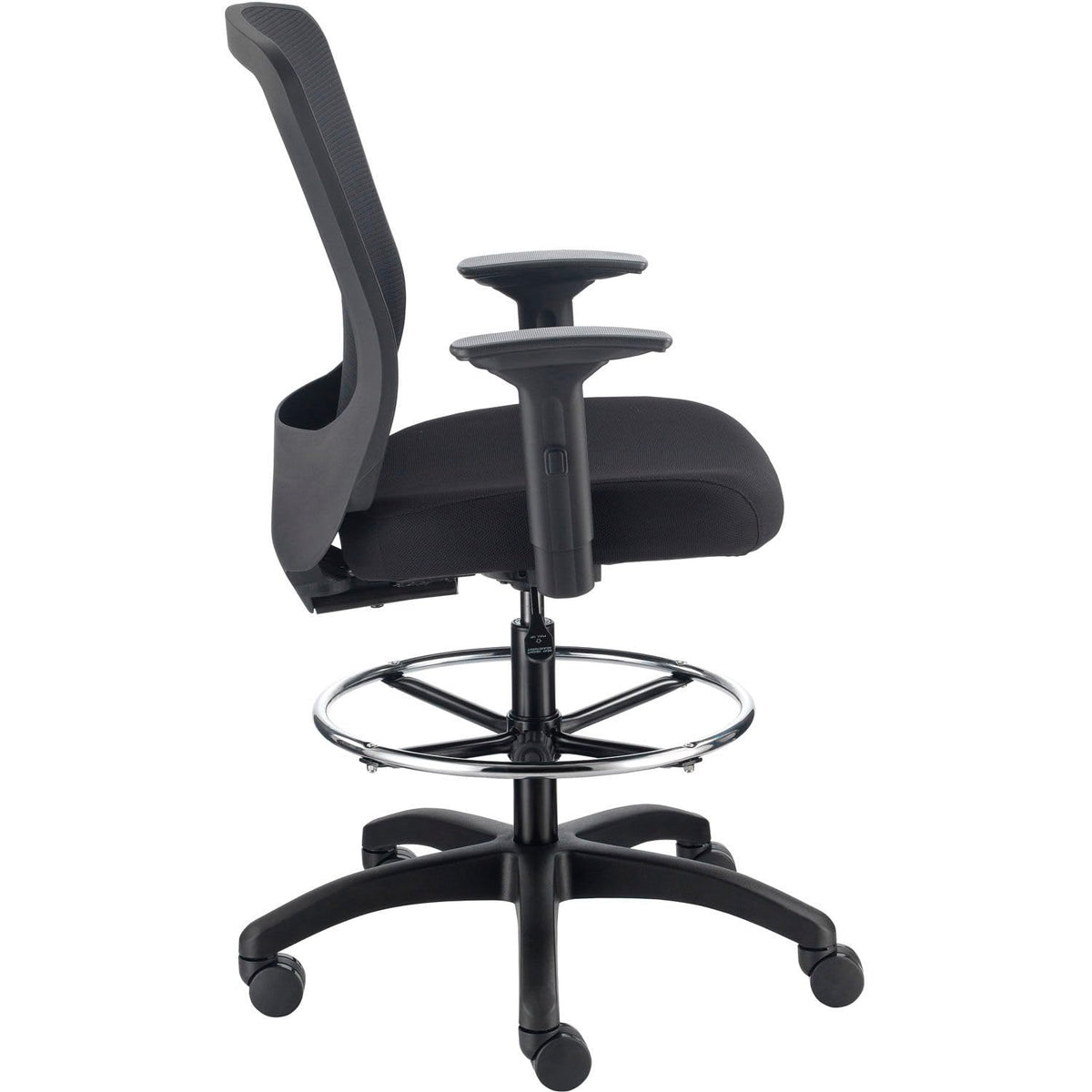 Interion Mesh Back Task Stool with Adjustable Arms by Global Industrial – 20.5"W x 19.5"D x 48.75" to 50.75"H, Textile, Black, Model DR-625F-376BK