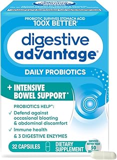 Digestive Advantage Intensive Bowel Support Probiotic Defends Against Gas & Bloating, 32 Count Capsules