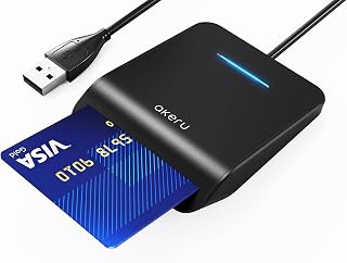 CAC Card Reader with LED Indicator, DOD Military Common Access, (5 feet Long Cable). Universal Compatibility, Compact PIV Smart Card Reader Compatible with Windows, Mac OS– Black [EAL-20]