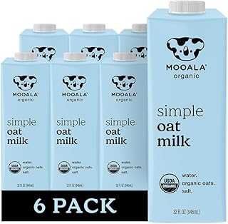 Mooala Organic Simple Oat Milk, 32oz - 3 Ingredient, Shelf Stable, No Gums, No Oils, No Fillers, Non-GMO, No Additives, Dairy Free Plant Based Milk, 6 pack