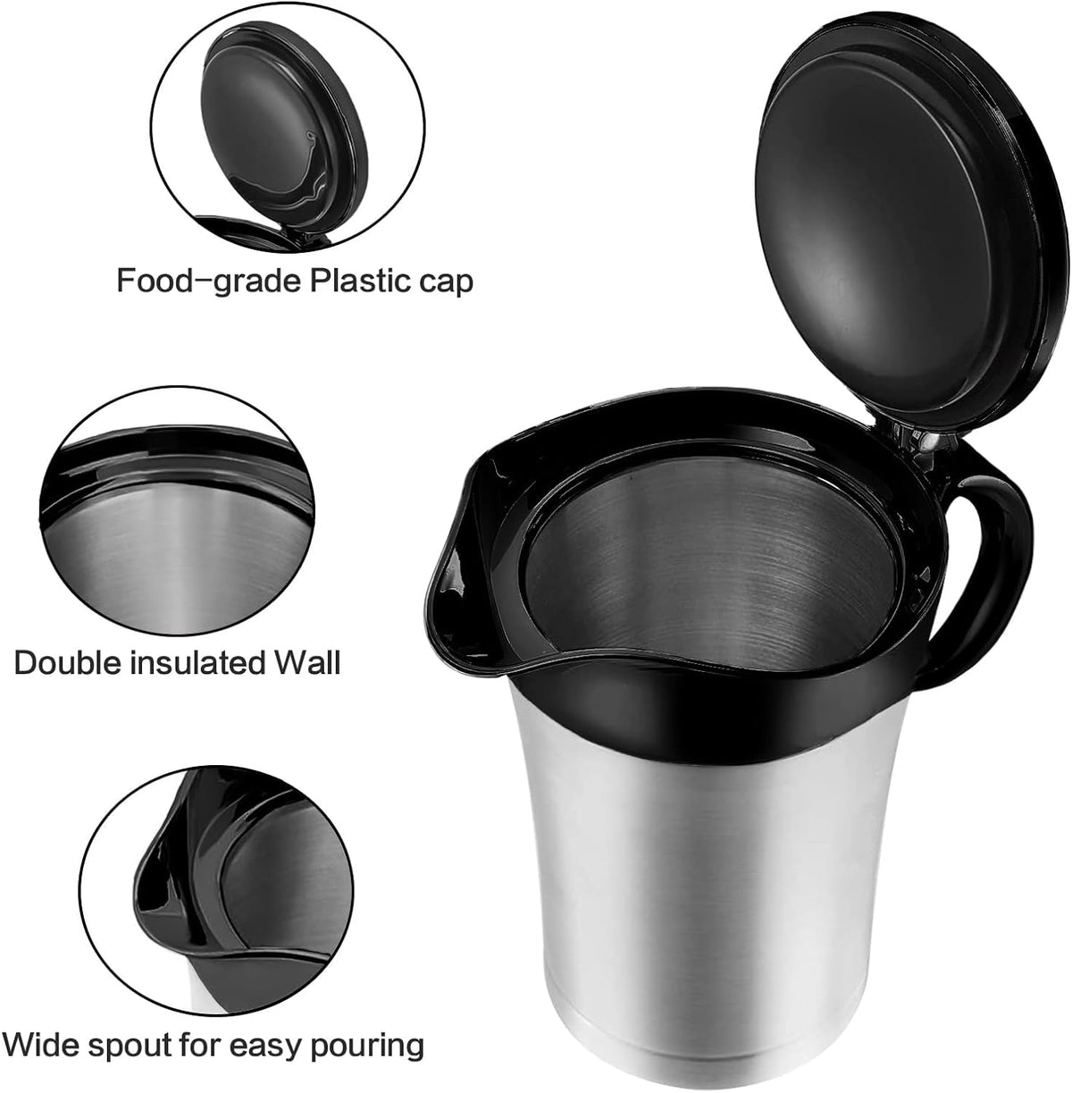 Raisly Double Insulated Gravy Boat, 25 Ounces Stainless Steel with Hinged Lid, Silver