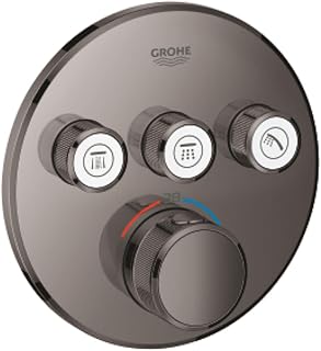GROHE Grohtherm SmartControl Thermostat with Three Shut-Off Valves, Round Wall Rosette, Colour: Hard Graphite - 29121A00