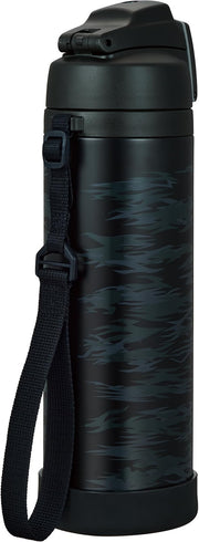 Vacuum Insulated Sports Bottle with Strap 0.3 gal (1 L) Black Gray Cold Only by THERMOS – 33.8 Ounces, 1.0 liters, Stainless Steel, Black Grey, Model FJI-1001 BKGY
