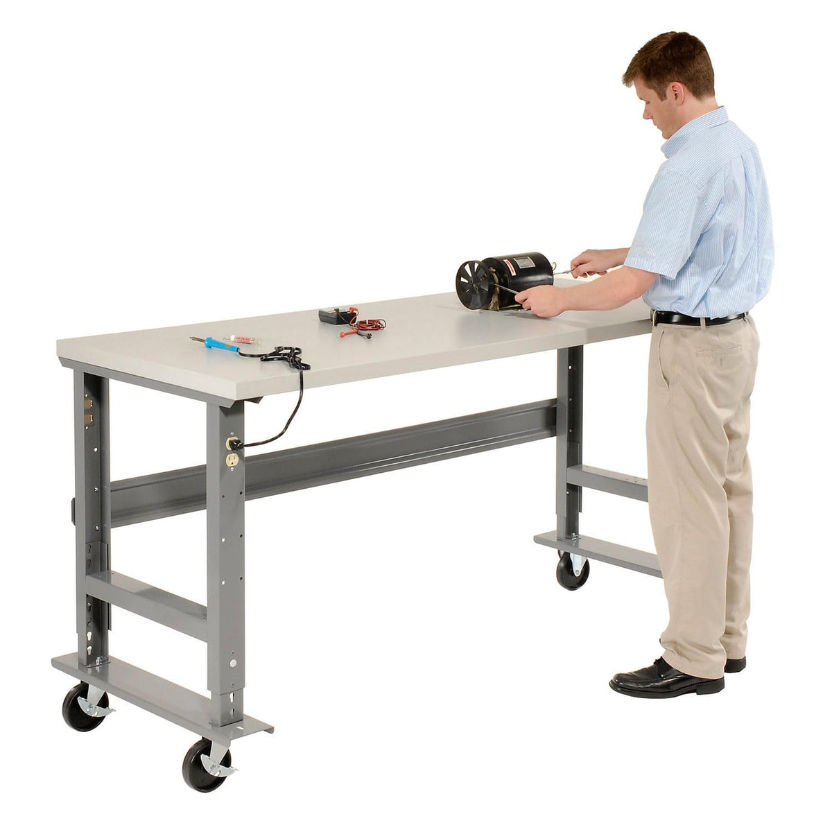 Adjustable Height Mobile Workbench by Global Industrial – 36"L x 72"W x 4.5"H, Steel, Gray, Model 601427A