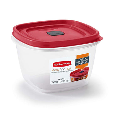 7 cups Food Storage Container 3 Pack Clear by Rubbermaid – 7 inches (L) x 4.75 inches (W) x 7 inches (H), 7.0 cups, Plastic, Red, Pack of 3