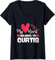 Womens First Name Curtis Valentines Day Design for Couples V-Neck T-Shirt