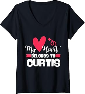 Womens First Name Curtis Valentines Day Design for Couples V-Neck T-Shirt