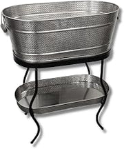 Tablecraft GTSS2313N Brickhouse Beverage Tub Set, 12.75 Gallons, 27.5" x 15" x 32" Silver, Includes Stand, Accessory & Condensation Trays, Stainless Steel & Wood, Ideal for Indoor/Outdoor Events