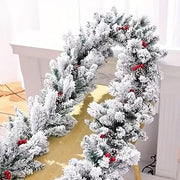 6.6ft Artificial Christmas Snow Pine Garland with Red Berries & Cones - Indoor Outdoor Holiday Decor for Winter, Xmas Tree, Mantel, Party Wedding, Seasonal Greenery Stems