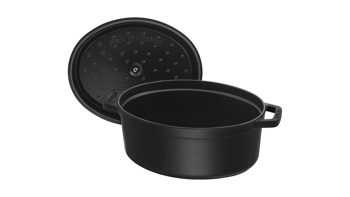 12.75 Quart Oval Cocotte by STAUB – 41cm, 11.73 liters, Cast Iron, 01) Black, Model 1004074