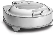 Tablecraft Electric Stainless Steel Chafing Dish with Quick View Window, Vented, Polished Round Server, Slow Close Lid, for Professional Restaurant, Catering, Foodservice, Buffet Use, 4 Quart, 110V