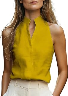 Women's Summer Stand Collar Linen-Like Casual Tank Top Commuting Versatile