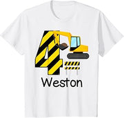 Kids Boys Construction 4th Birthday Weston 4 Years Old Party T-Shirt