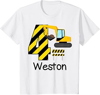 Kids Boys Construction 4th Birthday Weston 4 Years Old Party T-Shirt