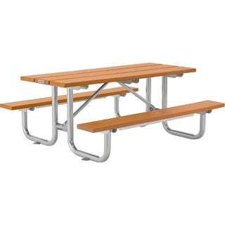 Outdoor 8'L Rectangular Picnic Table by Global Industrial – Recycled Plastic & Steel, Cedar, Model 271675CD