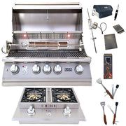 32-Inch Liquid Propane Grill L75000 and Double Side Burner with 5 in 1 BBQ Tool Set Best of Backyard Gourmet Package Deal by Lion Premium Grills – Stainless Steel