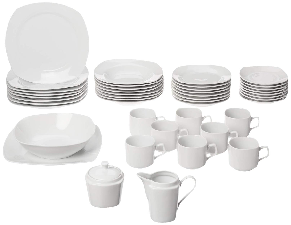 45-Piece Square Dinnerware Set by 10 Strawberry Street – One Size, Porcelain, White, Model SM-4500SQ-W