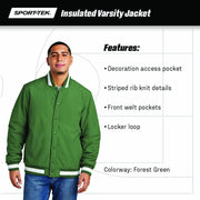 Unisex Insulated Varsity Jacket by SPORT-TEK – 4X-Large, True Navy, Model 2140071