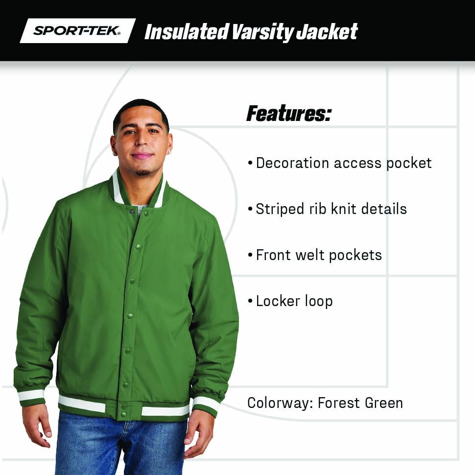Unisex Insulated Varsity Jacket by SPORT-TEK – 4X-Large, True Navy, Model 2140071