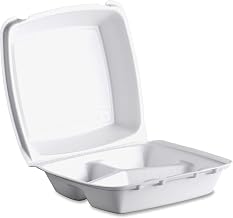 Dart 85HT3R Med Perforated 3 Comp Foam Hinged Container, 8.5" x 8" x 3" | 200/Case