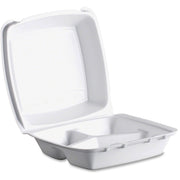 Dart 85HT3R Med Perforated 3 Comp Foam Hinged Container by Axppin – 8x8x3 inches, 200.0 quarts, Foam, White, Model DCC85HT3R