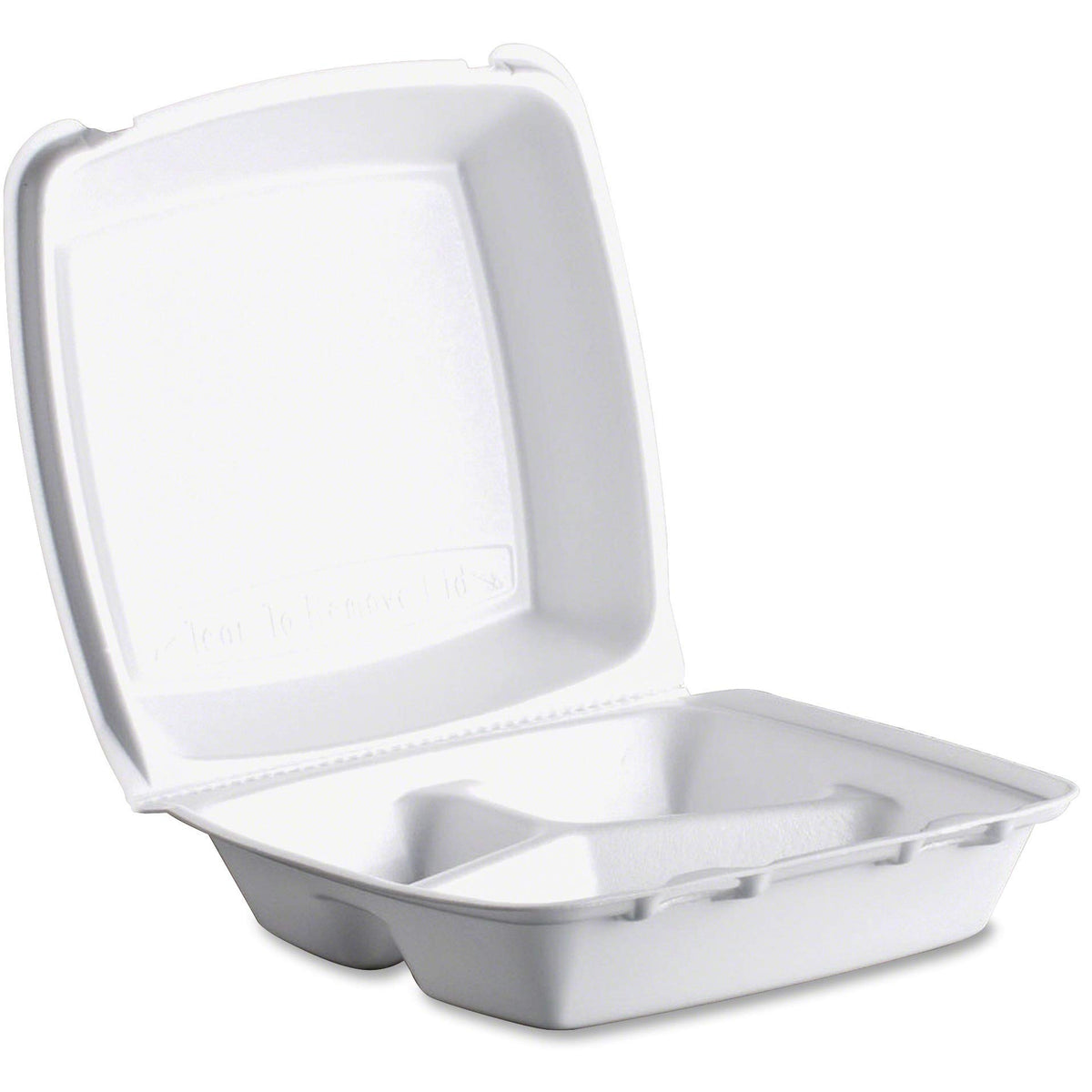 Dart 85HT3R Med Perforated 3 Comp Foam Hinged Container by Axppin – 8x8x3 inches, 200.0 quarts, Foam, White, Model DCC85HT3R