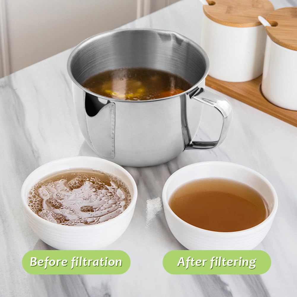 FaHuoJiuKa Stainless Steel Gravy Separator, 4 Cup Capacity with Strainer and Lid, Silver
