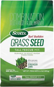 Scotts Turf Builder Grass Seed Tall Fescue Mix, 2.4 lbs. | Durable to Resist Harsh Conditions, Lawn Seed, Grass Fertilizer & Soil Improver, Covers up to 600 sq. ft.