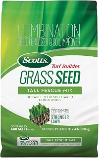 Scotts Turf Builder Grass Seed Tall Fescue Mix, 2.4 lbs. | Durable to Resist Harsh Conditions, Lawn Seed, Grass Fertilizer & Soil Improver, Covers up to 600 sq. ft.