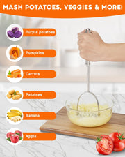 Brigii Stainless Steel Potato Masher, One Piece Press, Silver