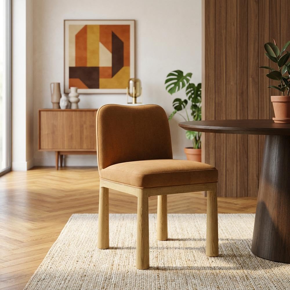 Velvet-Upholstered Dining Chair with Oak Legs by Starlight Canyon Home – Engineered Wood, Brown