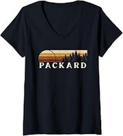 Women's Packard, WA Vintage Evergreen Sunset Eighties Retro V-Neck T-Shirt