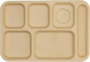 G.E.T. TR-153-T Tan 10" x 14.5" 6-Compartment Tray, Break Resistant Dishwasher Safe Polypropylene School Trays Collection (Pack of 12)