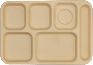 G.E.T. TR-153-T Tan 10" x 14.5" 6-Compartment Tray, Break Resistant Dishwasher Safe Polypropylene School Trays Collection (Pack of 12)