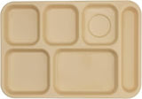 G.E.T. 14 1/4" x 9 3/4" Tan Plastic 6-Compartment Tray (Set of 4)