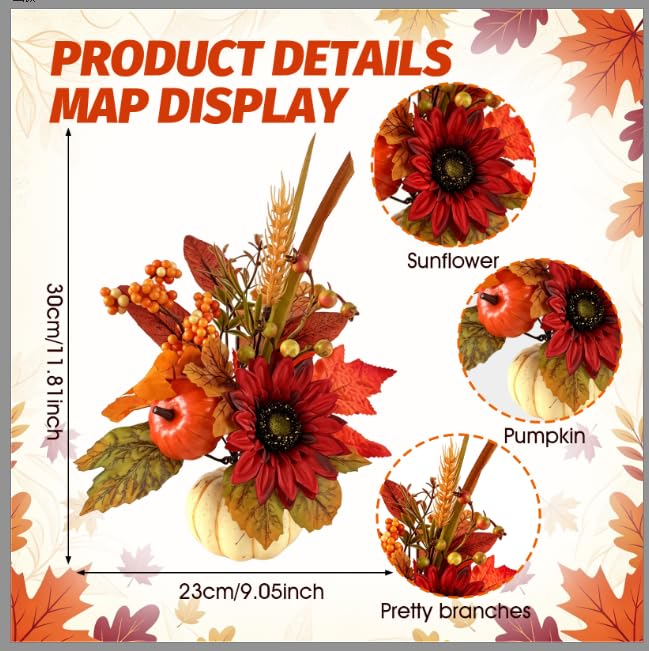 YLOLUL Mini Pumpkin Centerpiece, Artificial Sunflower Arrangement, Pumpkin-2