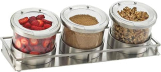 Cal-Mil 1850-4-55HL Cold Condiment Display with Hinged Stainless Steel Lid, 1.75" Height, 13.5" Width, 5" Length