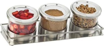 Cal-Mil 1850-4-55HL Cold Condiment Display with Hinged Stainless Steel Lid, 1.75" Height, 13.5" Width, 5" Length